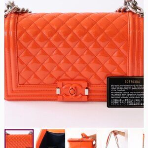 Chanel Orange calfskin pelexi boy bag